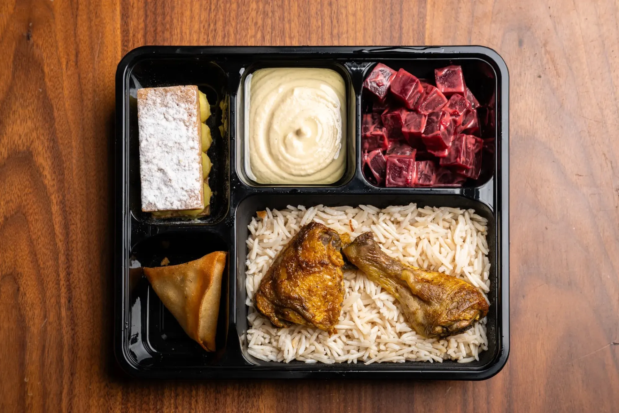 Corporate meal box with rice, chicken and dessert