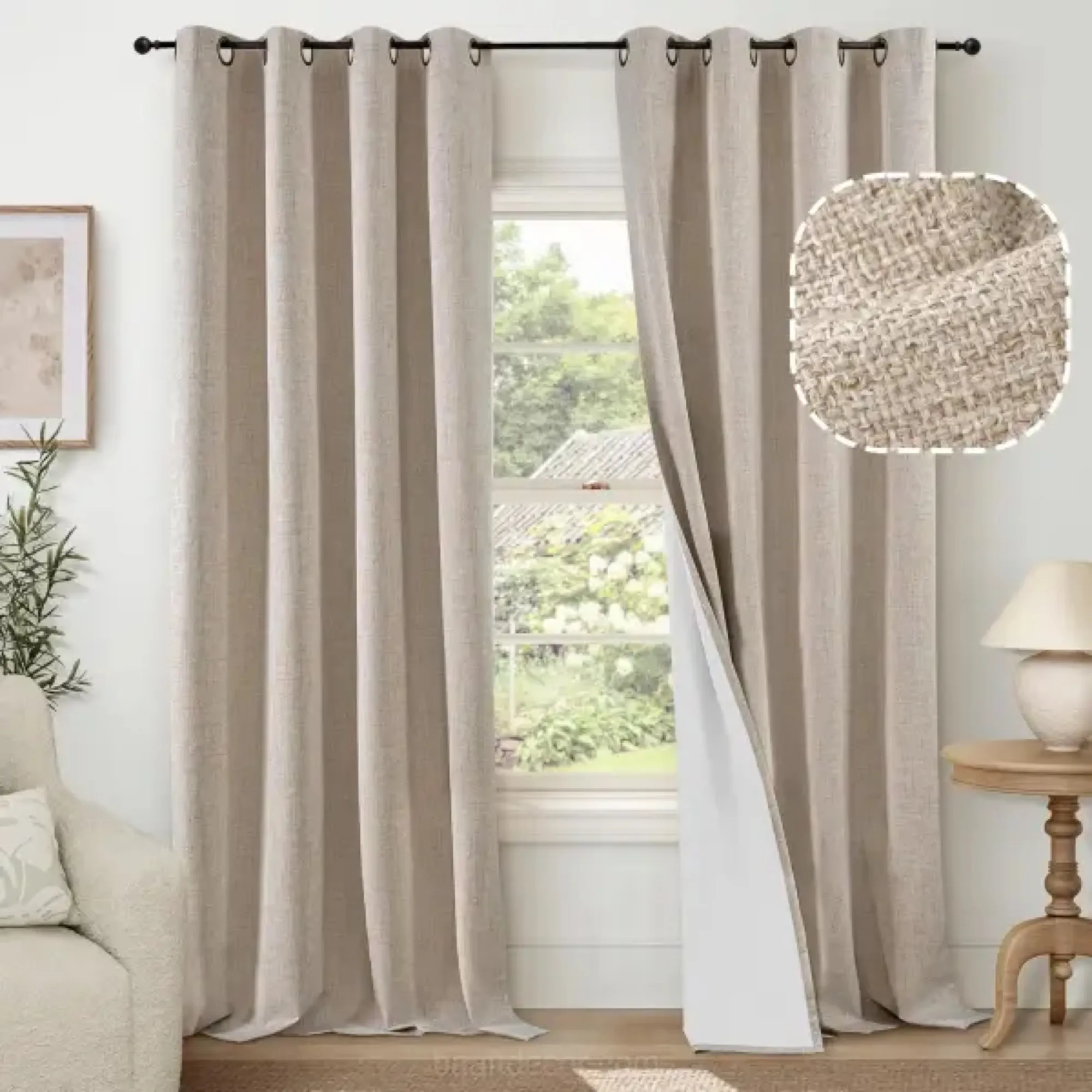 Linen curtains with a fabric swatch