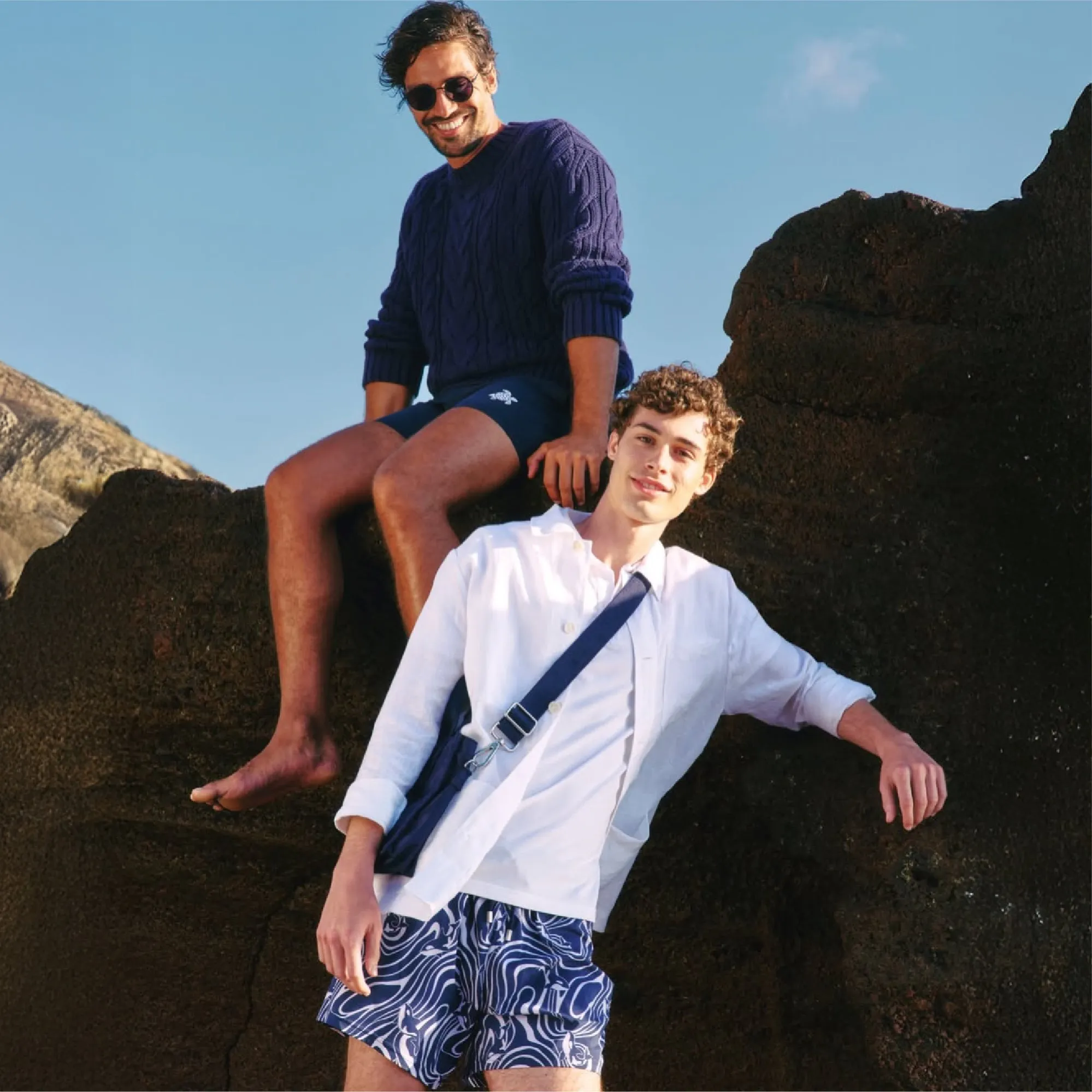 Men's resort shirts on the rocks