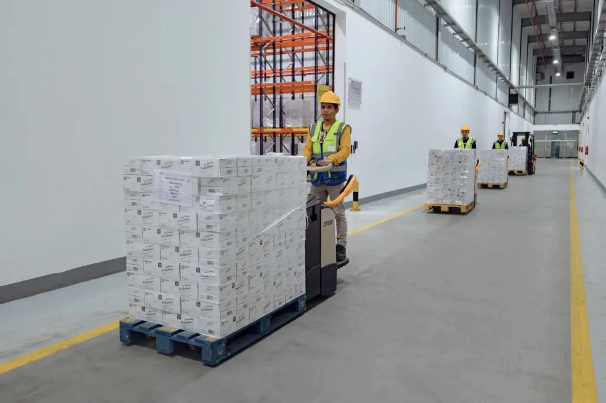 Pallets staged on the warehouse floor