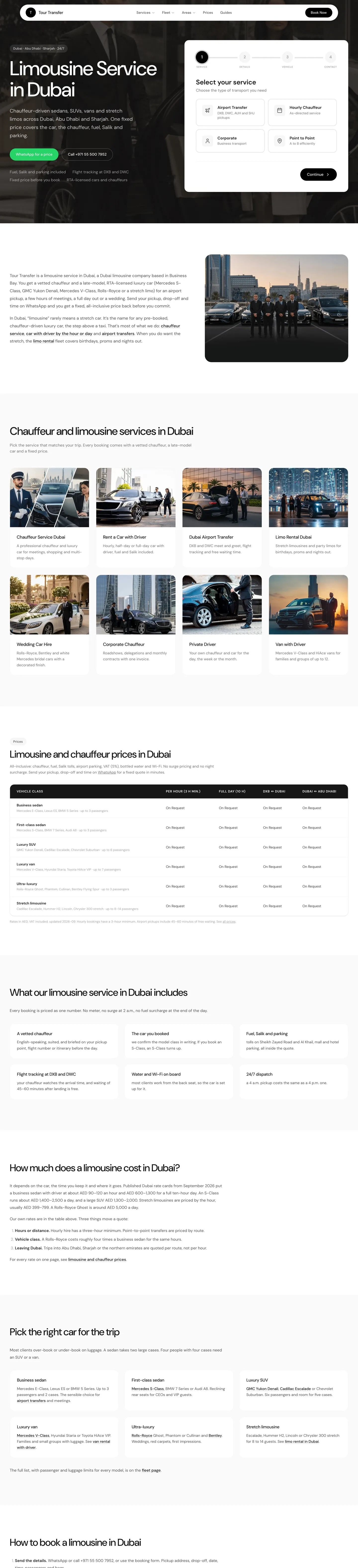 The Tour Transfer website, top to bottom
