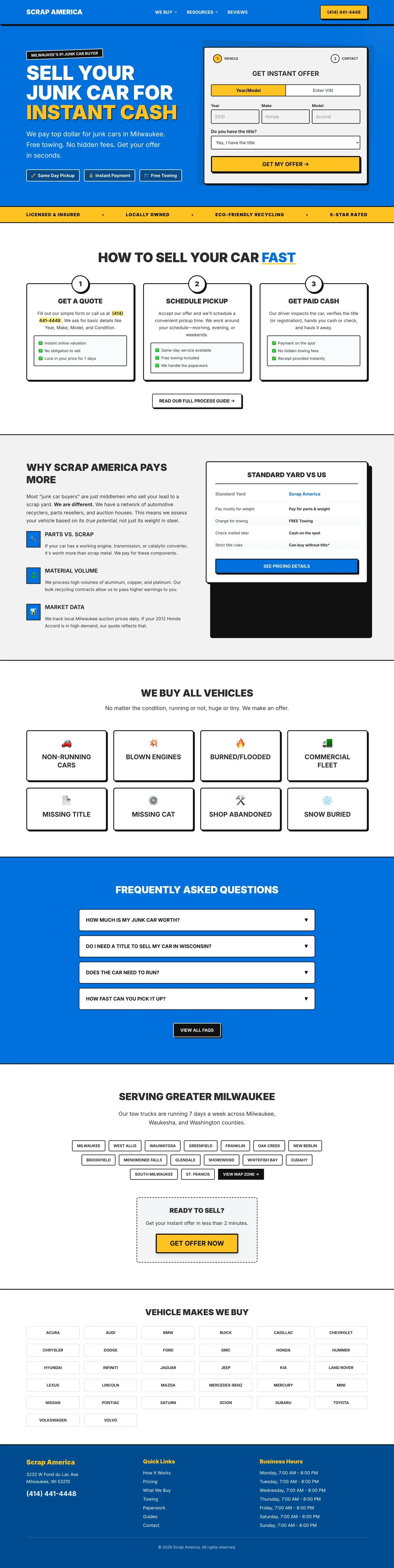 The junk.cash website, top to bottom